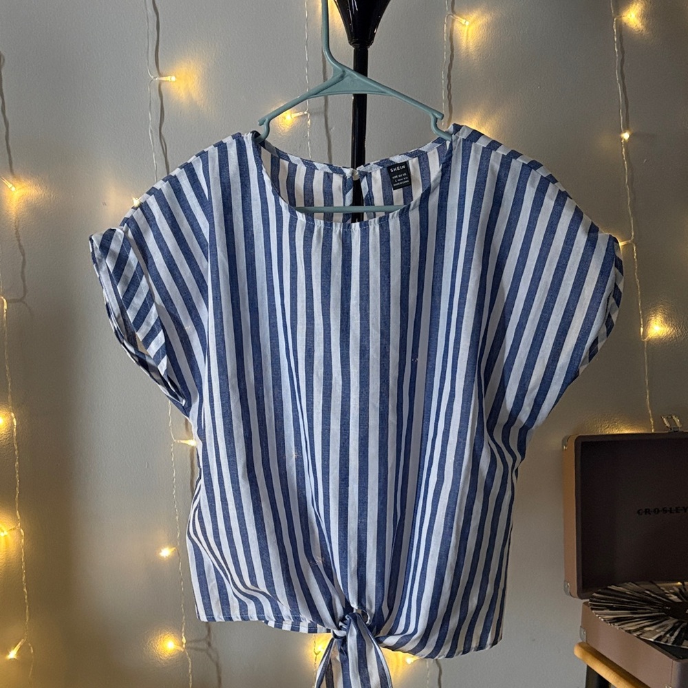 SHEIN Blue and White Striped Blouse
